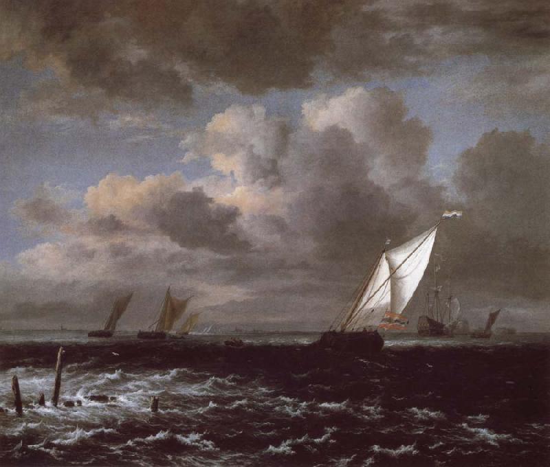 Jacob van Ruisdael Sailing vessels in a Fresh Breeze Sweden oil painting art